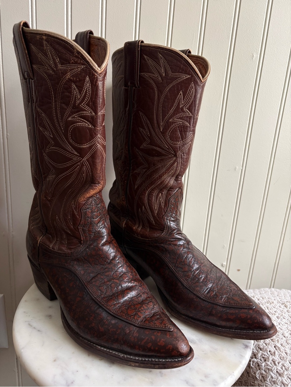 Vintage White Label Nocona Leather Western Cowboy Boots Men 8.5 Brown VTG Exotic
